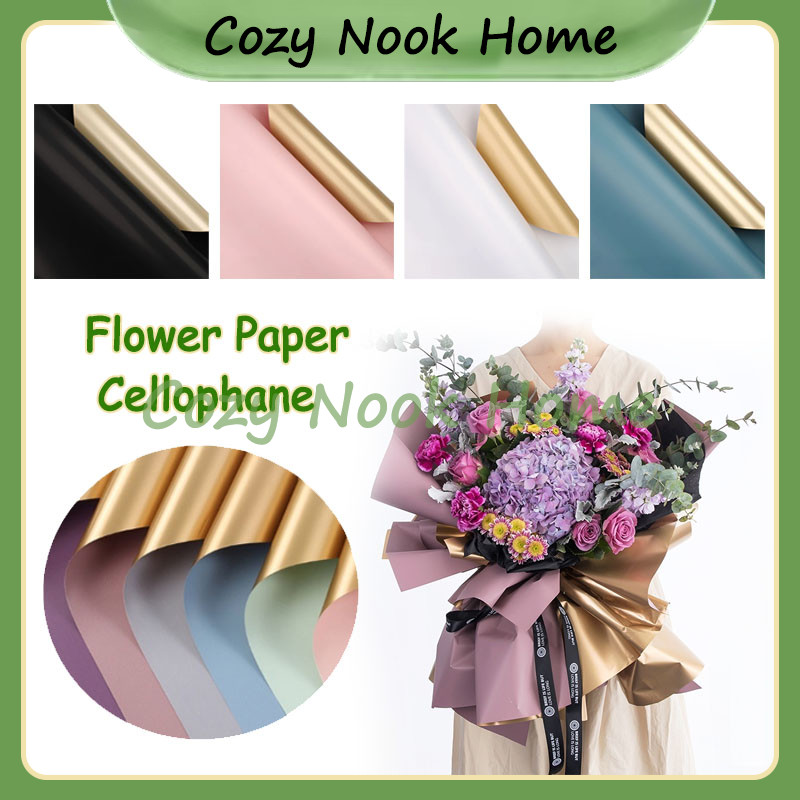 

20 Lembar Kertas Buket Celophane Dua Warna / Paper Cellophane Buket Bunga Gold Colored Solid / Flower Wrapping / Flower Paper Cellophane