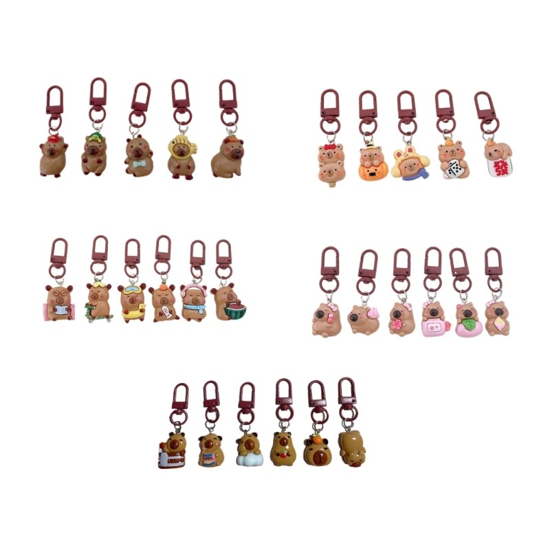 

Set of 5/6 Stylish Capybara Keychain Animal Keyring Ornament Lovely Resin Bag Pendant Accessories for Animal Lovers