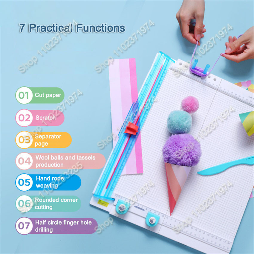 

Multifunctional 7-in-1 Paper Cutter ABS Engineering Plastic Paper Trimmer Scoring Board DIY Ledger Paper Cutter Blades