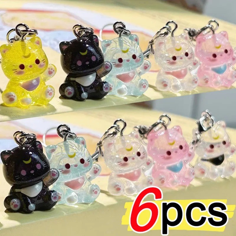

Kawaii Cartoon Small Cat Phone Chains Resin Transparent Keyring Bag Pendant Keychain Cute Mini Cat Keychain Friend Couple Gifts