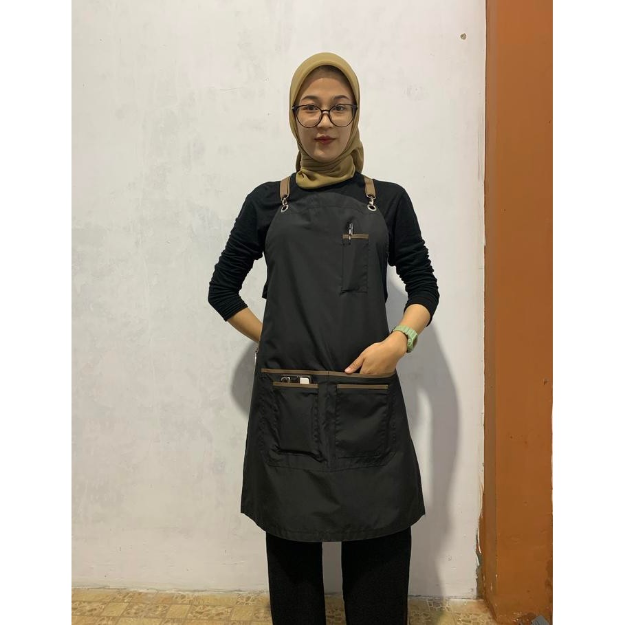 Apron Masak Barista Celemek Masak Chef / Apron Mini Setengah Badan - Hitam