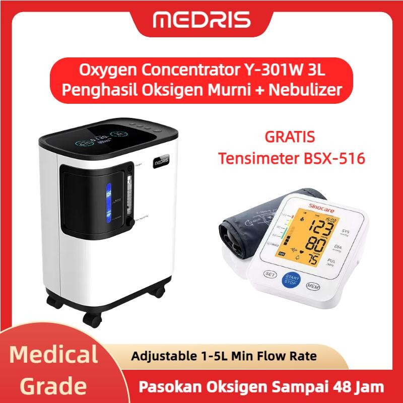 MEDRIS Oxygen Concentrator 3L Y-301W Tipe 1L 90±3% Oksigen Konsentrator Oksigen Elektrik