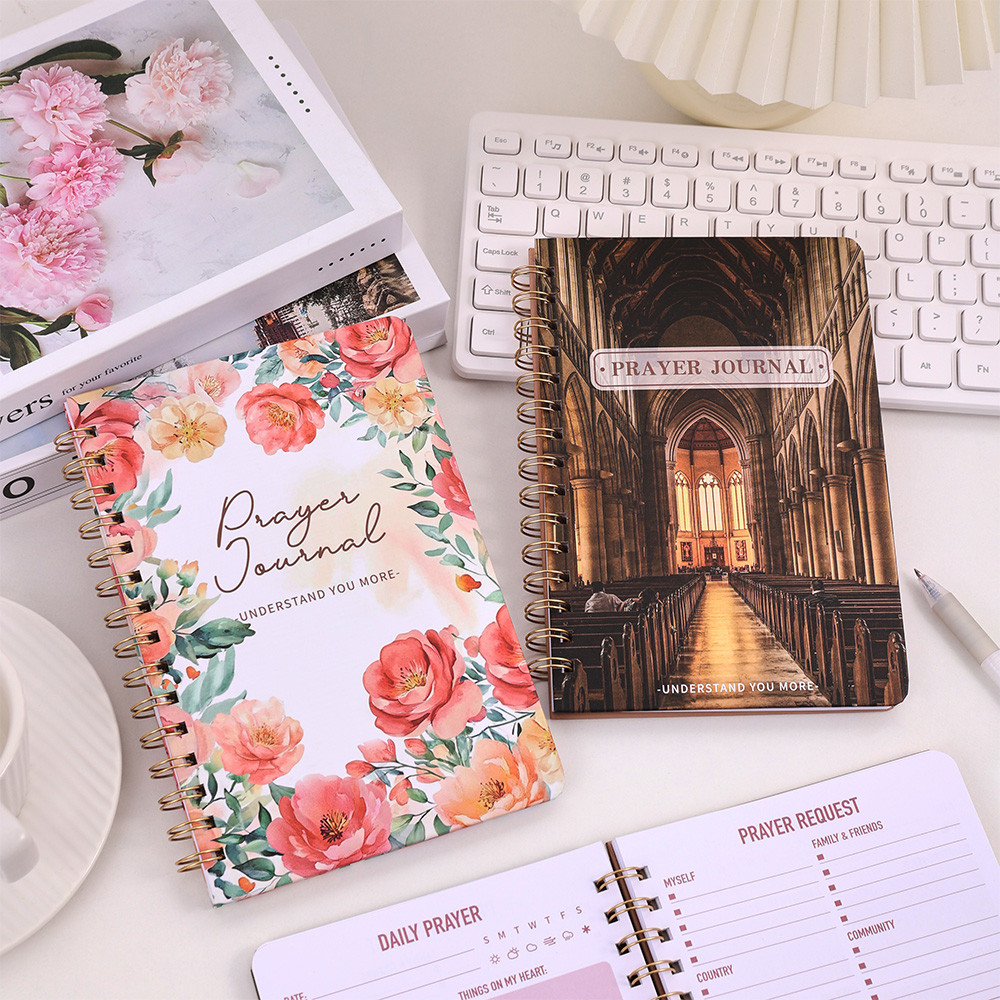 

48 sheets Vintage Hard Cover Spiral Bound Prayer Journal Daily Devotional Bible Study Notebook With Guided Prayer Planner