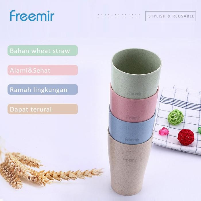 Freemir Gelas Wheat Straw Set Cangkir Plastik warna isi 4 cups