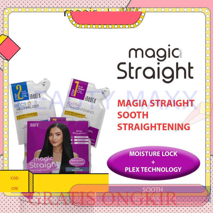 Inaura Magic Straight Pelurus Rambut – Smoothing Keratin System | Rambut Lurus Natural | 1x Pakai
