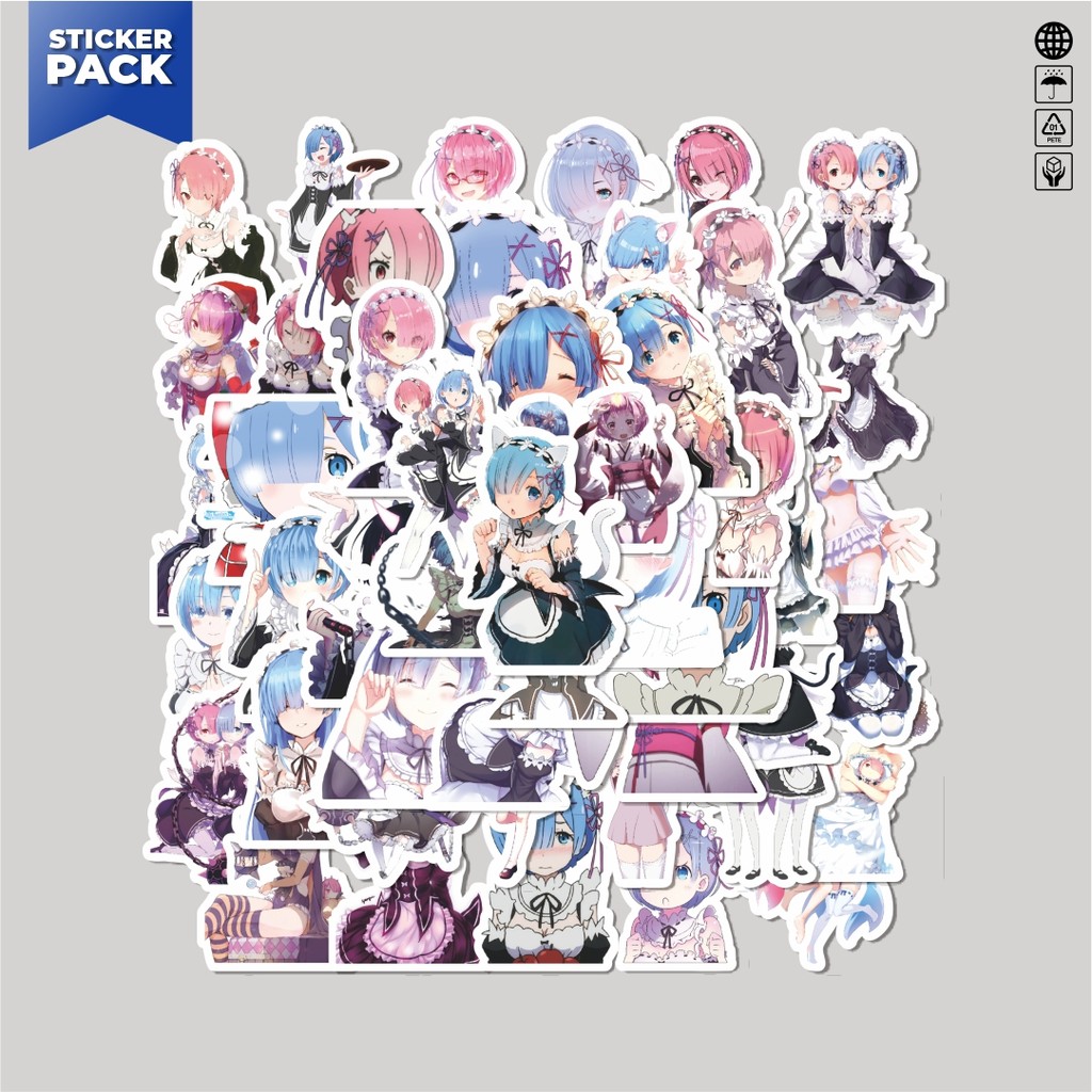 

[100PCS]Stiker Pack Stiker ACGN BEAUTY GIRLS SERIES RE'ZERO RAM & REM Aesthetic Vinyl Anti Air Dekorasi Sticker Laptop Buku Journal Koper Helm Casing HP Gitar Helm Skateboard