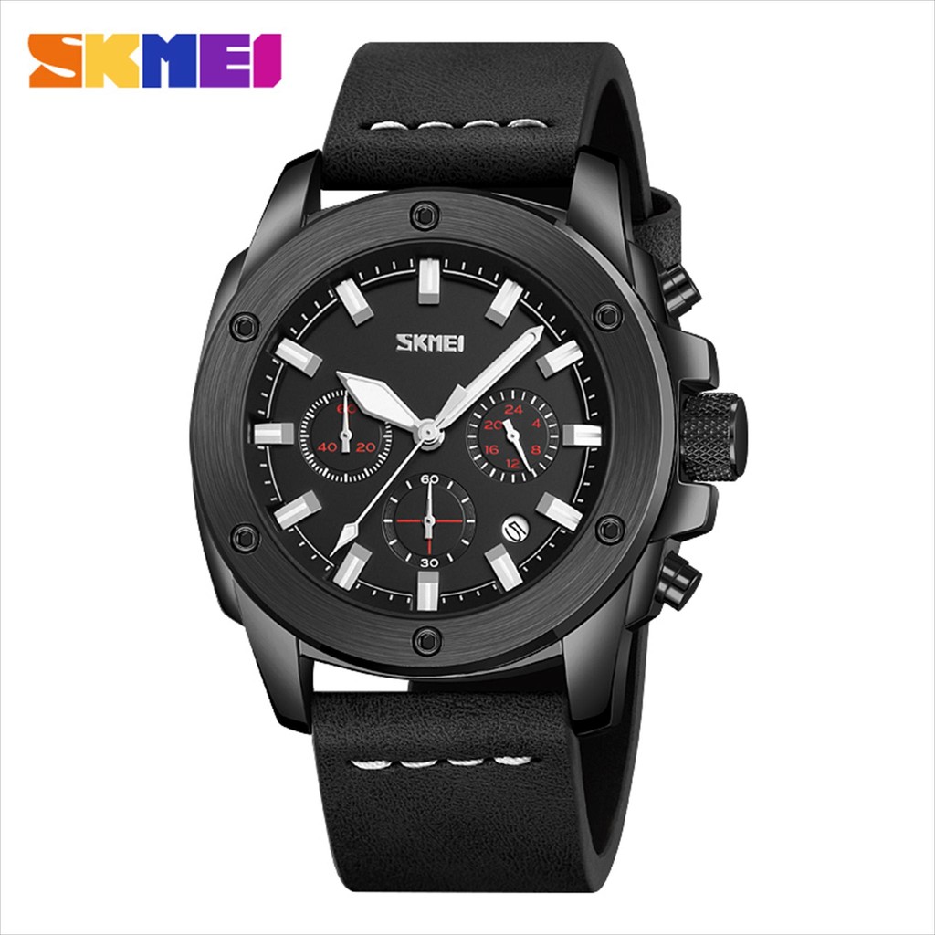 Jam Tangan Analog Date Pria SKMEI 9327 Fashion Leather Strap Tahan Air Original