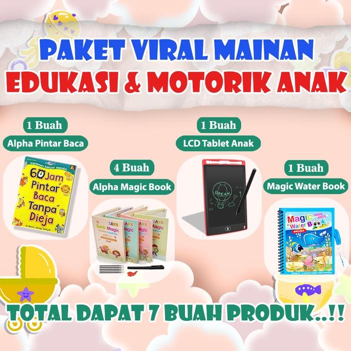 

[Bisa COD] Viral Paket Lengkap Buku Belajar Edukasi Anak dan Motorik , 1 Buku 60 Jam Pintar Belajar Membaca Tanpa Dieja, 4 Sank Magic Book, 1 LCD Drawing Tablet Anak, 1 Magic Water Book - Pintar Belajar Menulis dan Membaca