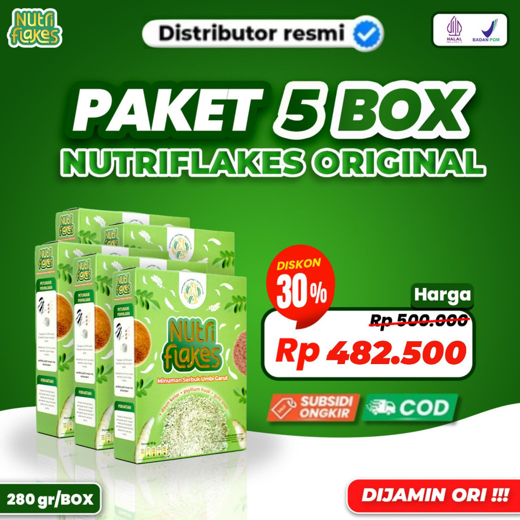 

NUTRIFLAKES ORI Sereal Umbi Garut Sehat Solusi Asam Lambung Naik Dan Gerd 5 Box