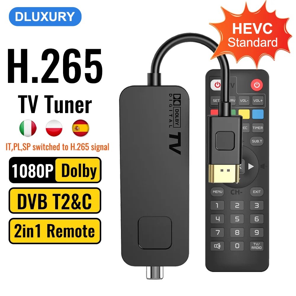 Dluxury U3mini DVB T2 DVB C Digital TV Decoder HD Free TV Channels 7Days EPG TV Tuner for Spain Fran