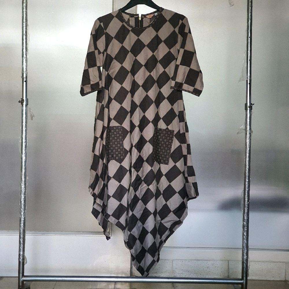 F baju wanita dress gaun batik cici solo motif kotak abu abu preloved second  Casual Katun Remaja De