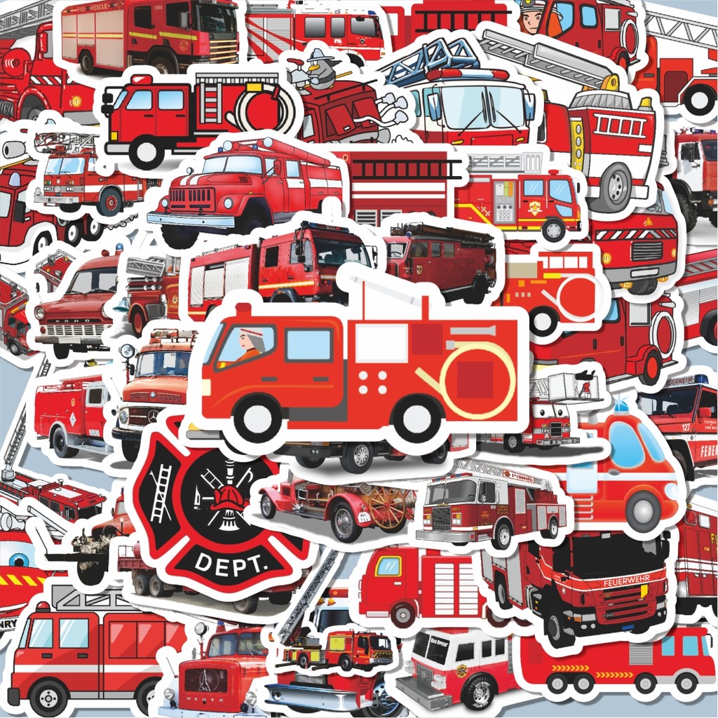 

100PCS Lucu Stiker Truk Pemadam Kebakaran Stiker Aesthetic Stiker Anti Air Stikers Berperekat Waterproof sticker decal buat Motor Helm Buku Journal Koper Casing HP Laptop Botol Minum Hadiah anak