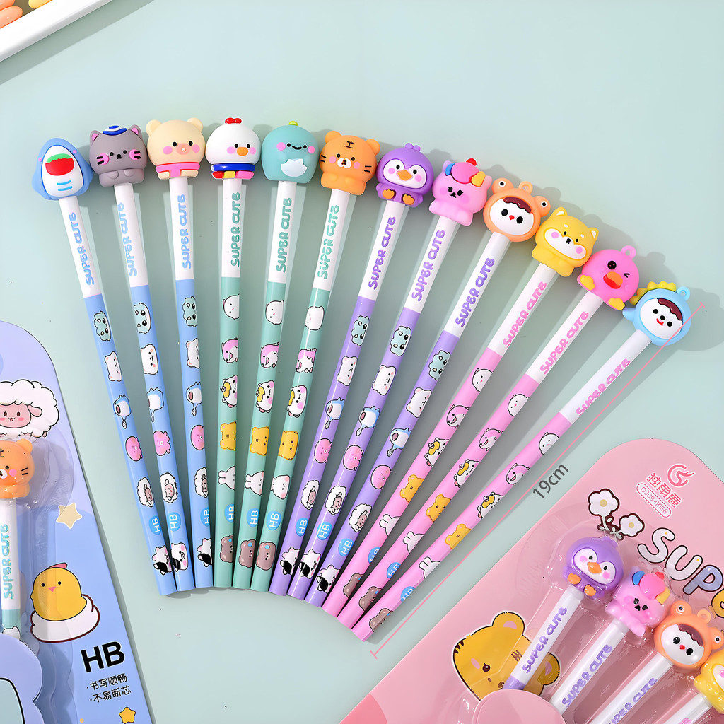 

6PCS HB pencil set with 3D doll eraser graphite refill lead-free poison creative student stationery office exam pen school gift