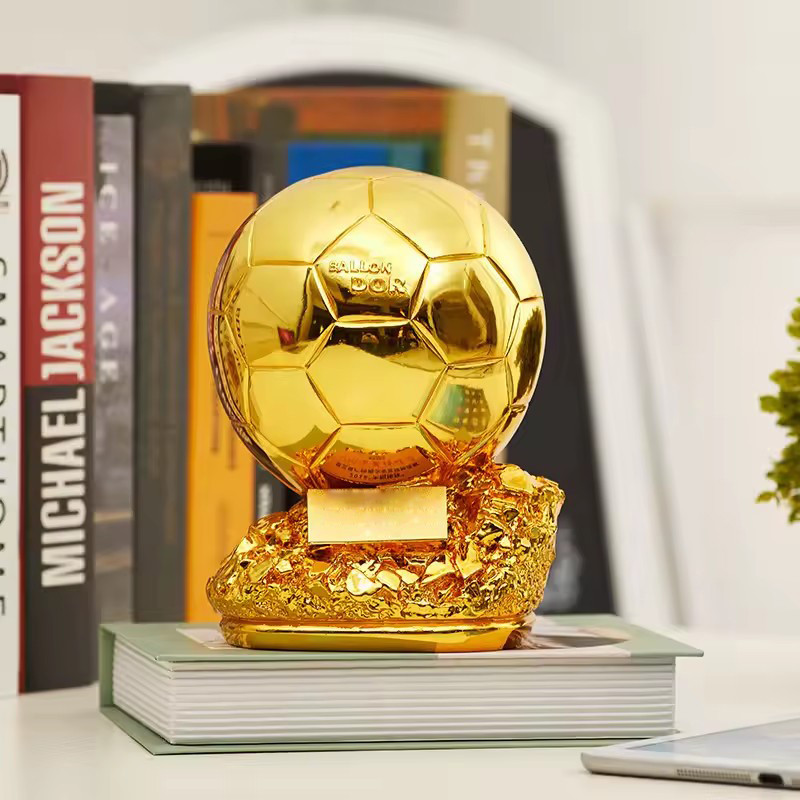 Golden Ball Football Cup Office Decoration with Electroplated Technology Football Cup Resin Gift and