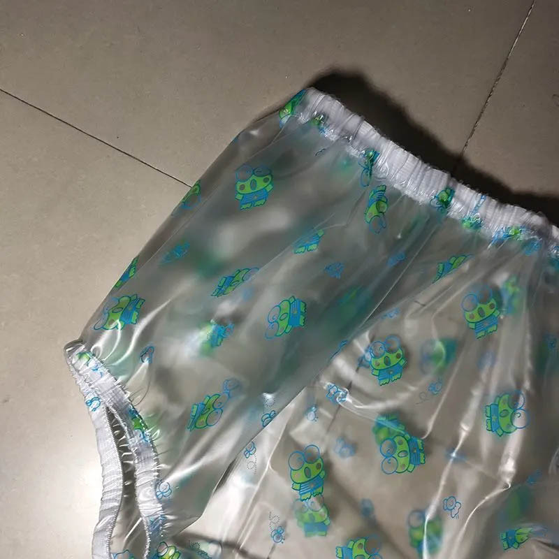 Soft Thick PVC Plastic Printed Transparent Underpants Waterproof Loose ABDL Diaper Briefs Incontinen