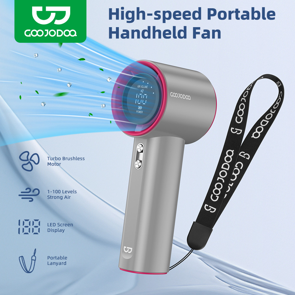 

GOOJODOQ High Speed Mini kipas Strong Wind 100 Gear Wind Speed kipas angin Digital Display Adjustable Turbo kipas tangan untuk olahraga luar ruangan dan pendinginan cepat