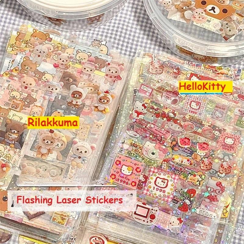 

5 Sayfa Karikatür HelloKitty Rilakkuma Çıkartmalar Karikatür Anime Kalıp kesme Yanıp Sönen Lazer Etiket Çıkartmaları DIY El Kitapları Dekorasyon