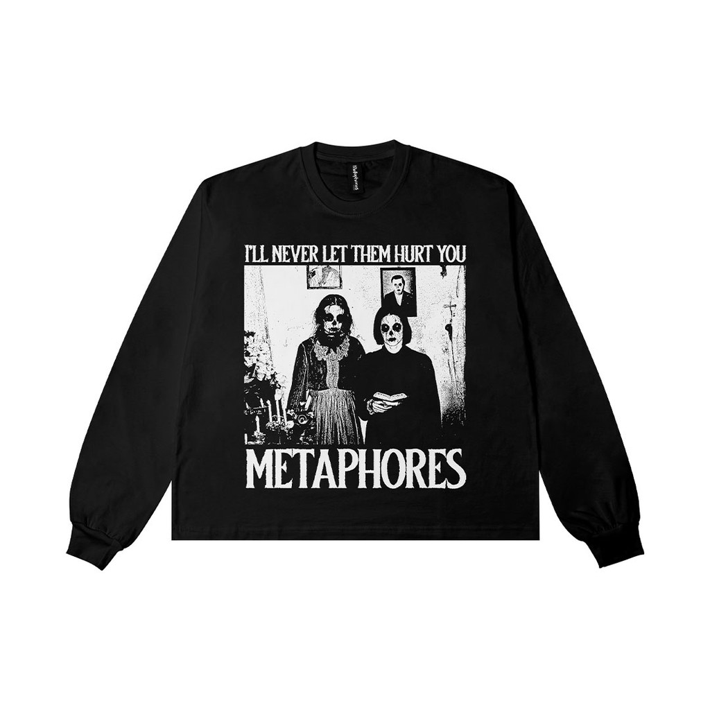 Metaphores Boxy Longsleeve Heavyweight T-shirt 16s Hurt - Black