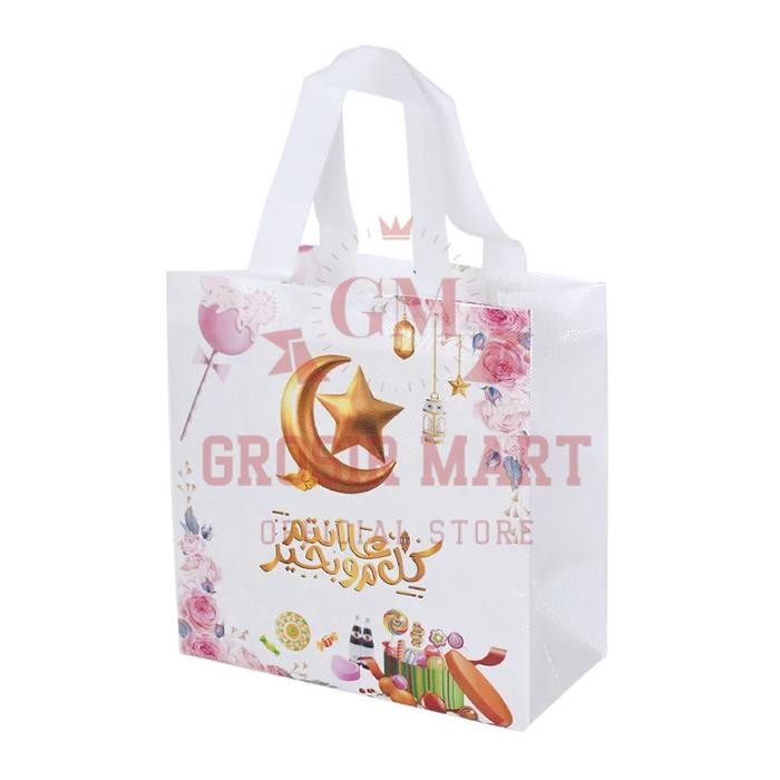 

[STOK TERBARU] Berkualitas Goodie Bag Lebaran Idul Fitri 23x22x11cm Souvenir Hampers Giftbag Bahan Kain Tebal Tidak Mudah Sobek / Keranjang Souvenir Lebaran Idul Fitri Ramadhan Kareem - Putih-BULAN BINTANG, Totebag Paling Larish