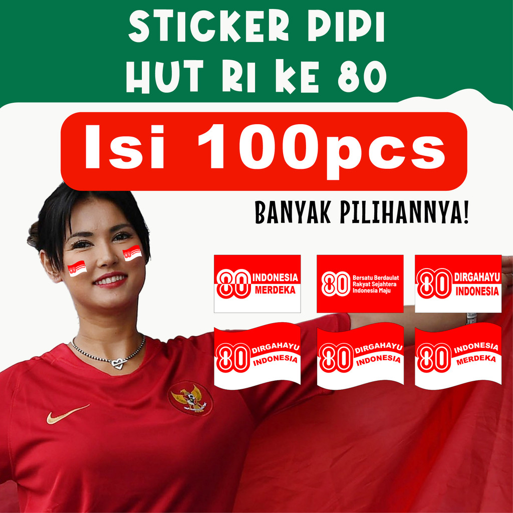 

Sticker Bendera Pipi Tema HUT 80 Tahun INDONESIA isi 100pcs Kemerdekaan 17 Agustus Agustusan – Desain Nasionalis, Material Berkualitas