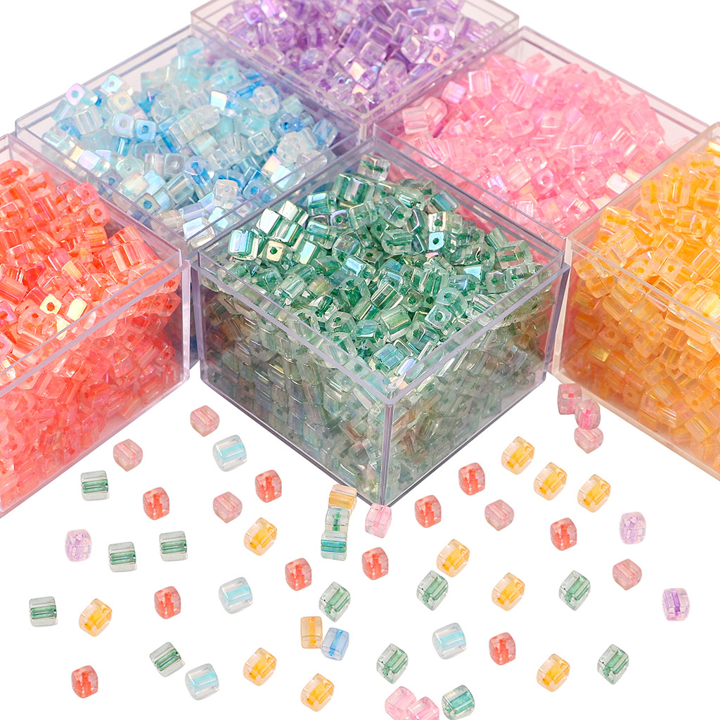 

5mm High-Quality Fantasy Dye Core Glass Square Rice Beads - Premium DIY Jewelry (Bracelets/Necklaces) 11g/Bag ≈50pcs Aperture≈1m
