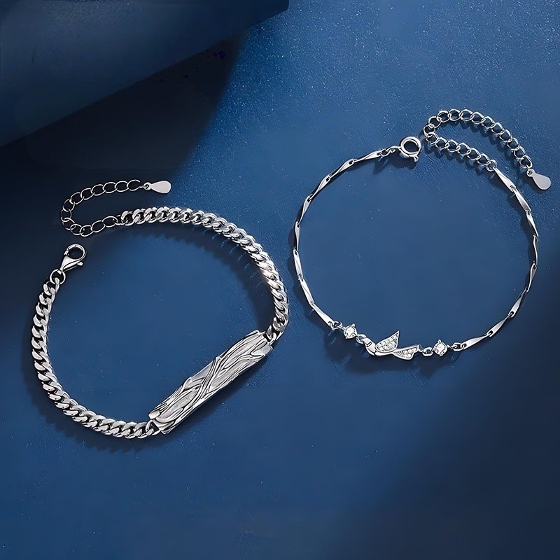 Gelang Pasangan Titanium Anti Karat Silver gelang fashion gelang pria wanita adjustable Couple Perak