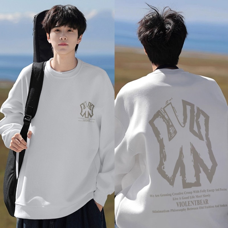 PUERTO Sweater Pria Lengan Panjang Fashion letter NY/Retro Style Switer Cowok/Sweter Pria/Crewneck P