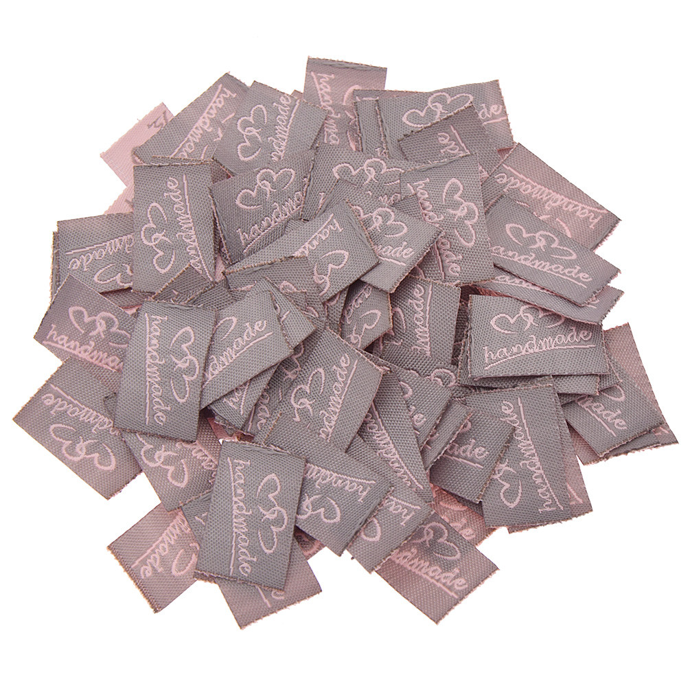 

100PCS XS Pink Handmade Heart Fabric Labels, Sew-on Clothing Tags for DIY Crafts