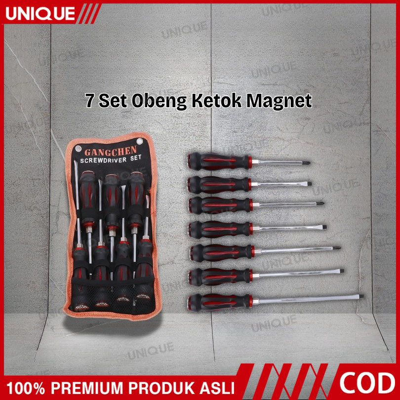 UNIQUE- Tool House [Garansi Toko 1 Tahun] Set 7 obeng ketok dengan obeng berbentuk salib hati dengan