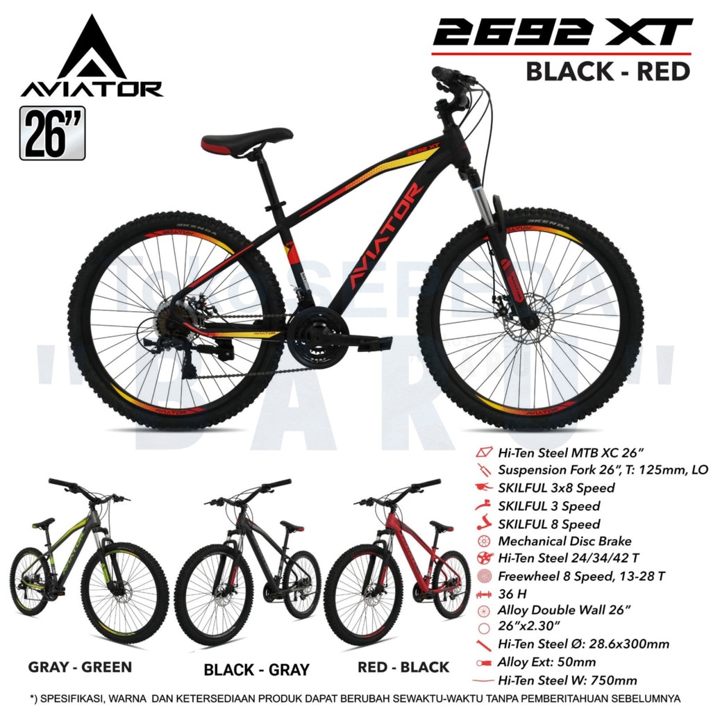 TB - Sepeda MTB Gunung AVIATOR 2692 XT Ukuran 26 Inch