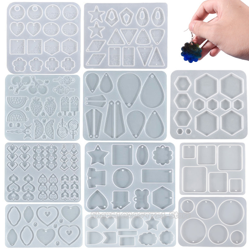 

Earring Pendant Epoxy Resin Mold DIY Keychain Silicone Mold Jewelry Making Molds Heart Leaves Moon Charms Pendant Making Craft