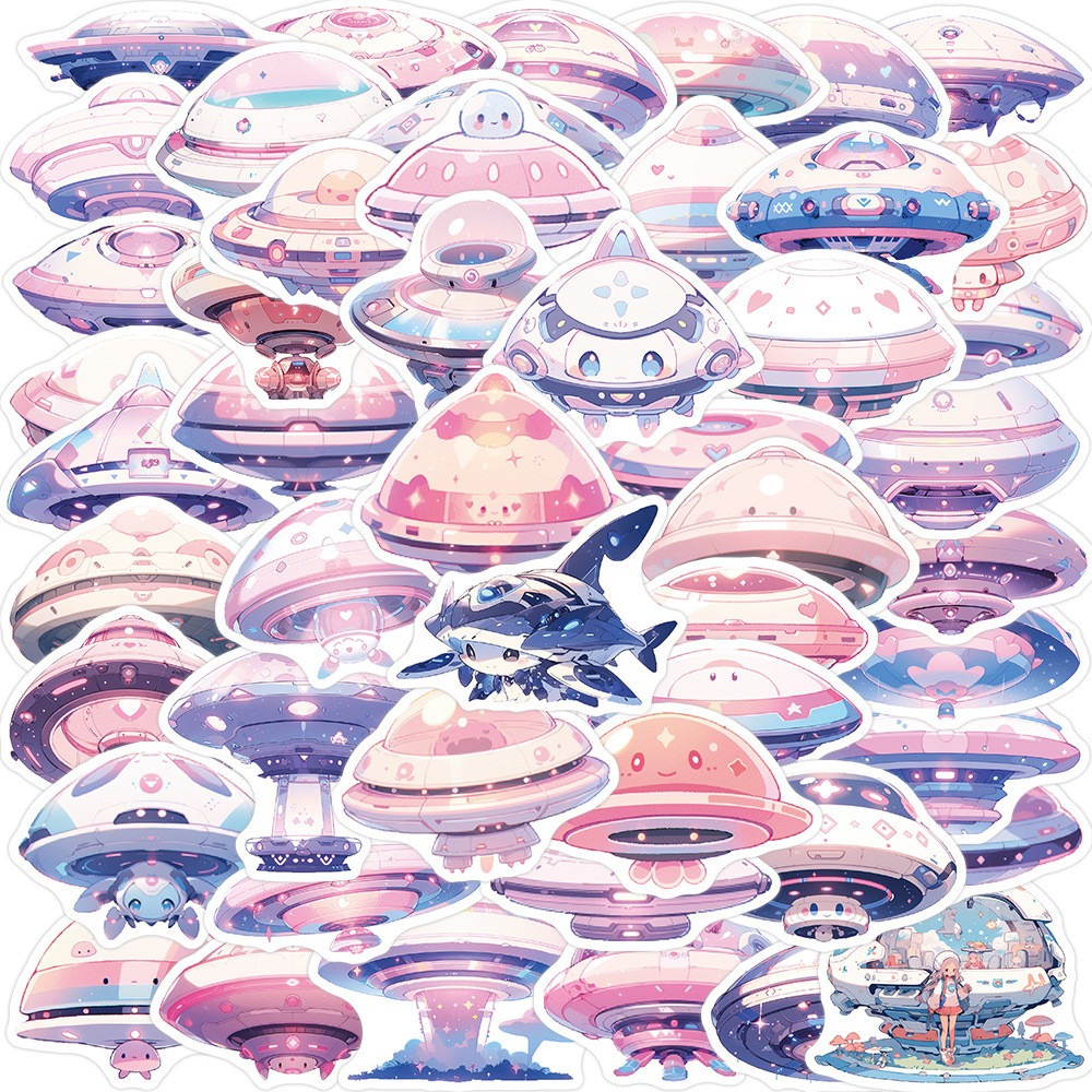 

10/30/50pcs Cute INS Flying Saucer UFO Creative Stickers Aesthetic Decals Suitcase Laptop Phone Decoration Kids Cartoon Sticker