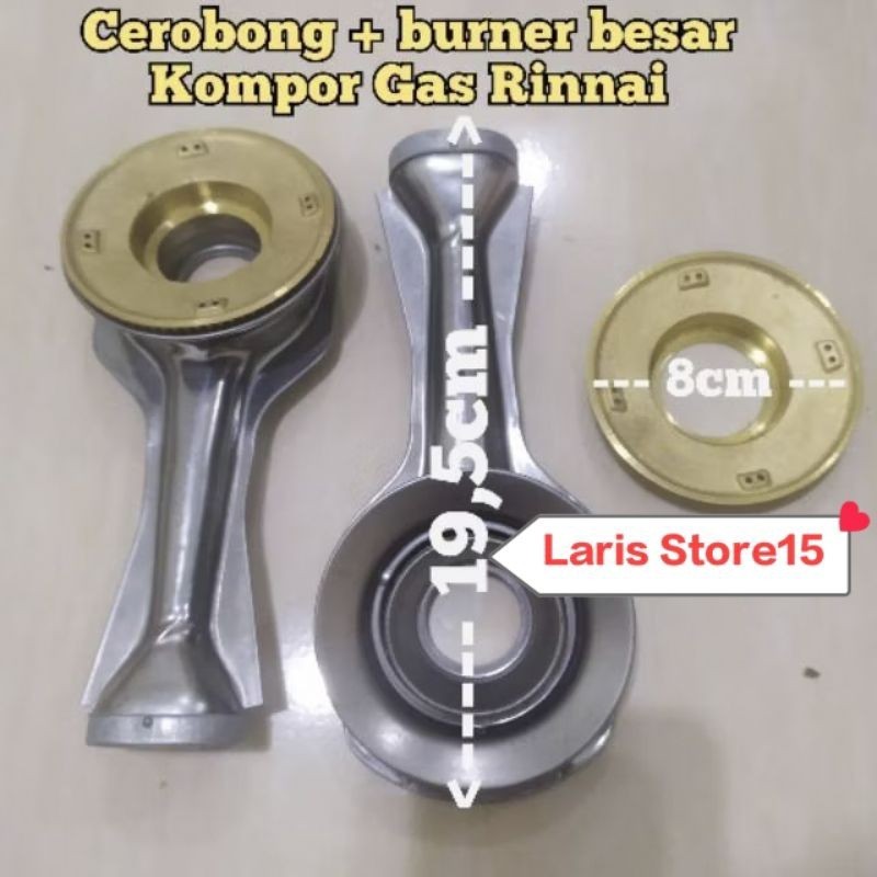 CEROBONG PENDEK + BURNER KUNINGAN BESAR KOMPOR GAS RINNAI 522 602 712 A