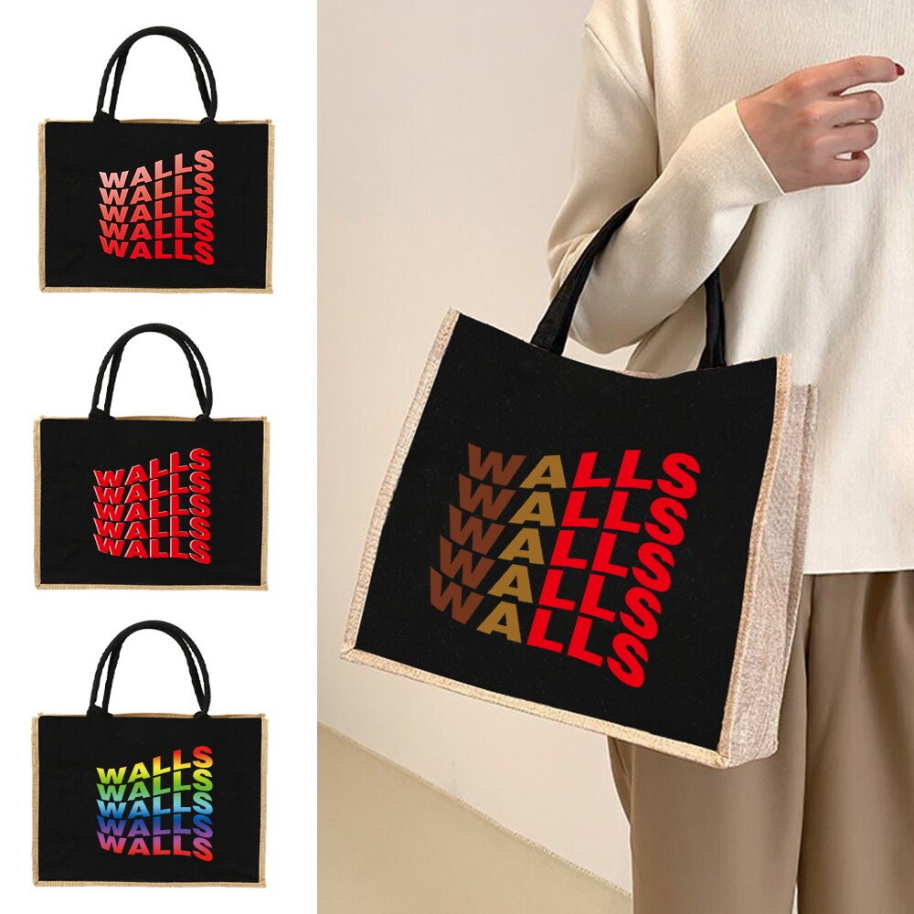 Jute Bag Handbag Linen Shoulder Bag Sacks JuteWomen Shopping Bags Laminated Bags Short Sentence Wall