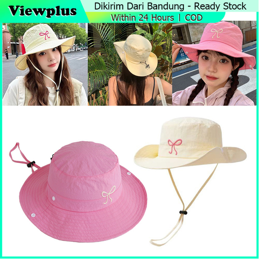 Korea Topi Bucket Wanita Pita Polos Lucu Fashion Bucket Hat Wanita