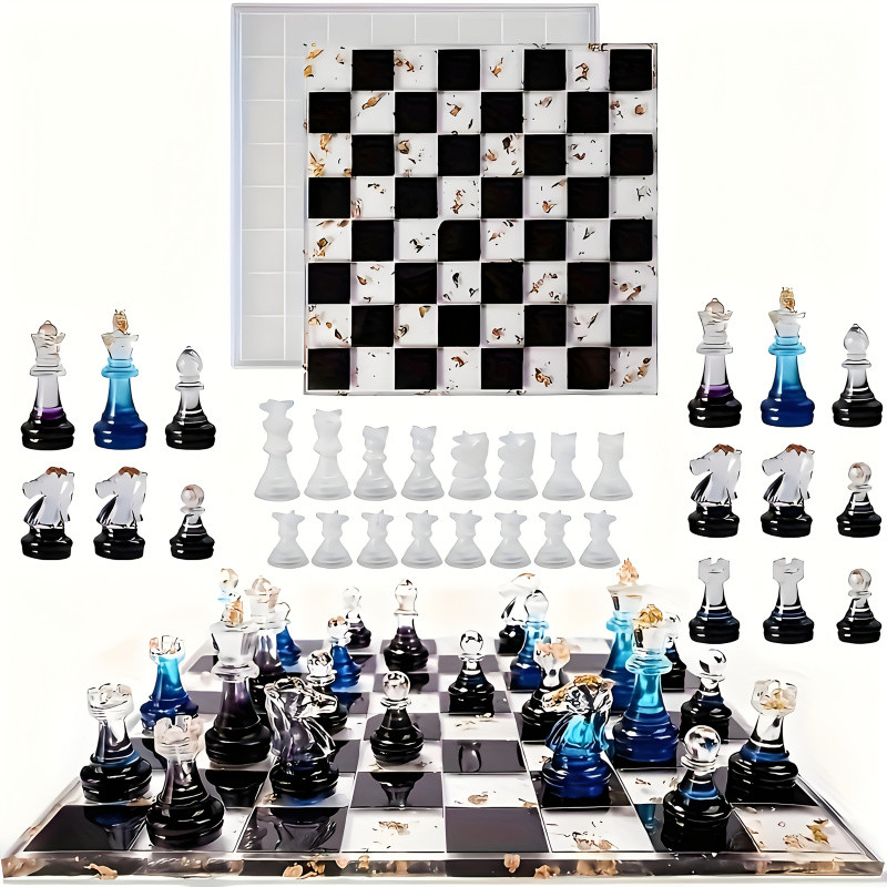 

11Chessboard16Resin Silicone Mold Set，3DChess Resin Silicone Mold，Crystal Epoxy Resin Casting Chess Mold，Suitable for making epo