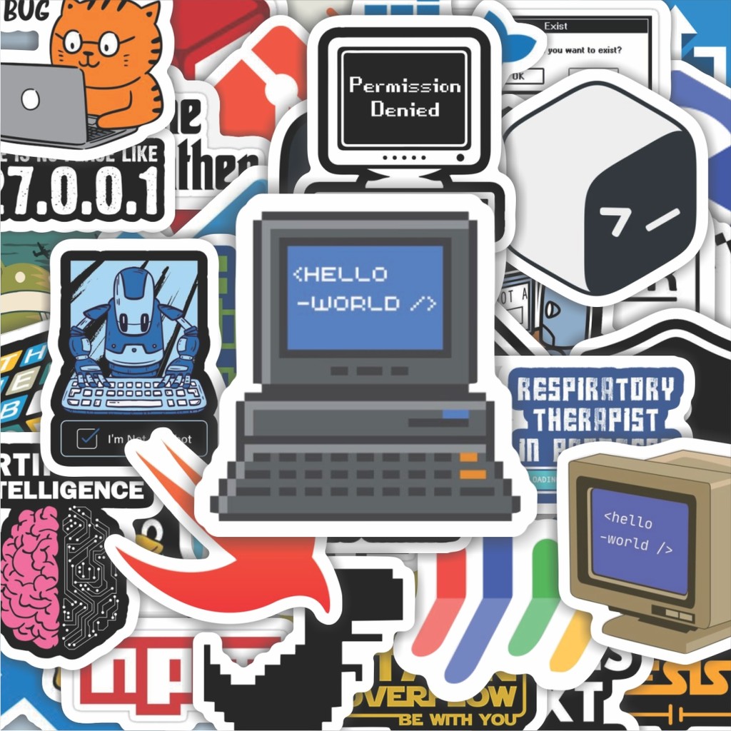 

100PCS Lucu Stiker Logo IT Programer V1 Stiker Aesthetic Stiker Anti Air Stikers Berperekat Waterproof sticker decal buat Motor Helm Buku Journal Koper Casing HP Laptop Botol Minum Hadiah anak