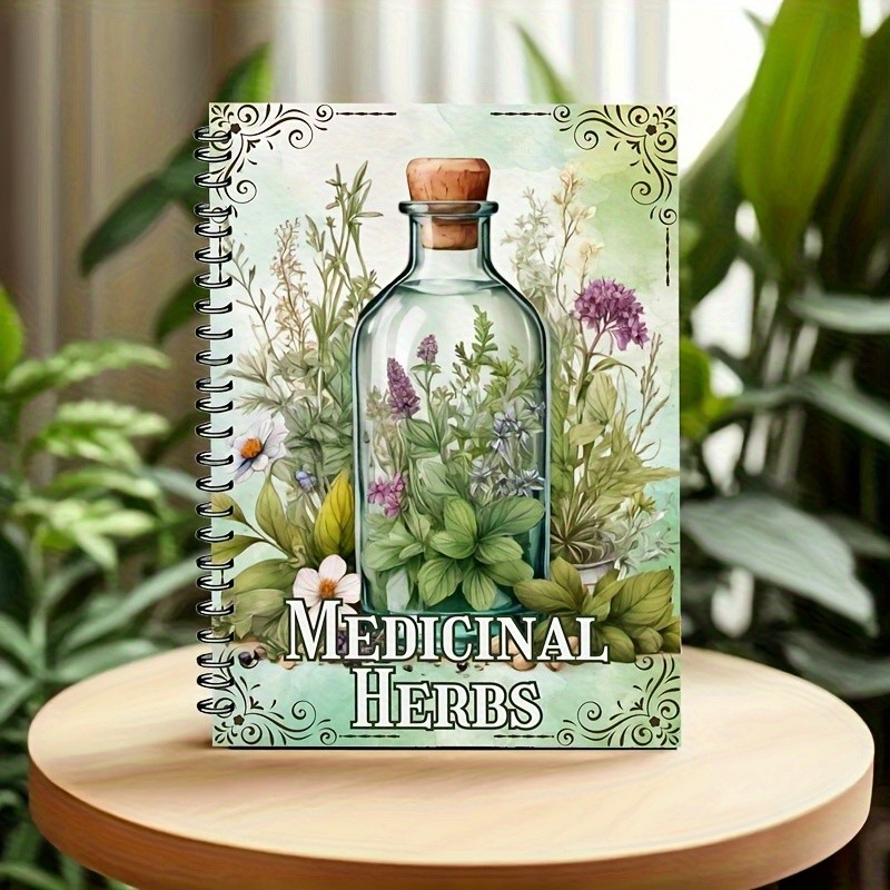 

Spiral Bound Herbal Notebook - Vintage Apothecary Design with Illustrated Medicinal Herbs, for Adults & Everyday Use