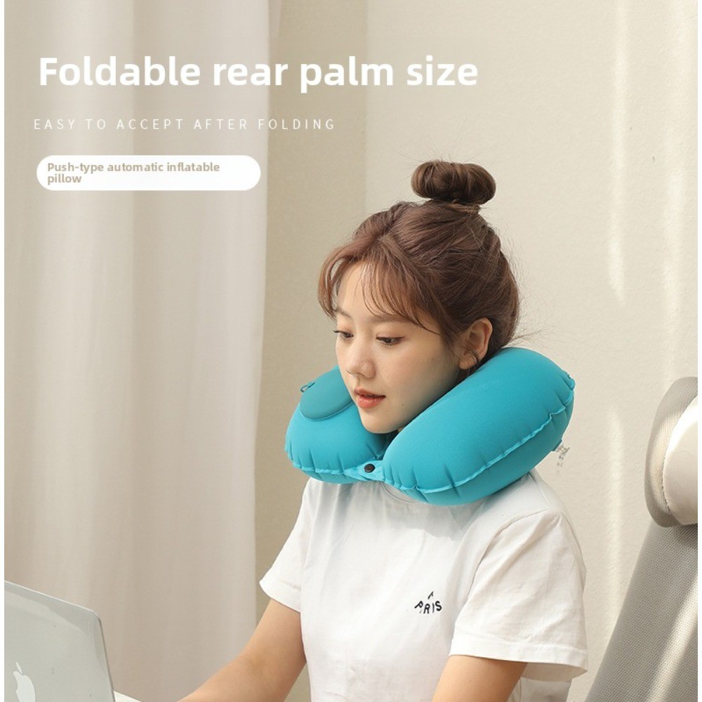Press on Inflatable Pillow to Relax Neck Travel U-shaped Pillow Foldable and Portable with Leak Proo