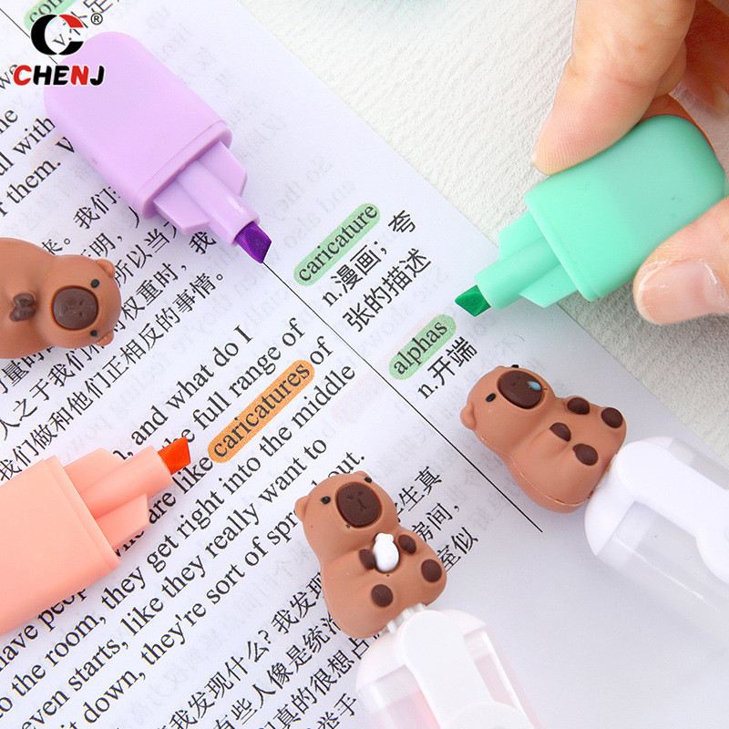 

6Pcs/Set Portable Cute Capybara Highlighter Pen Set Cartoon Markers Stationery Mini 6-color Highlighters Birthday Gift