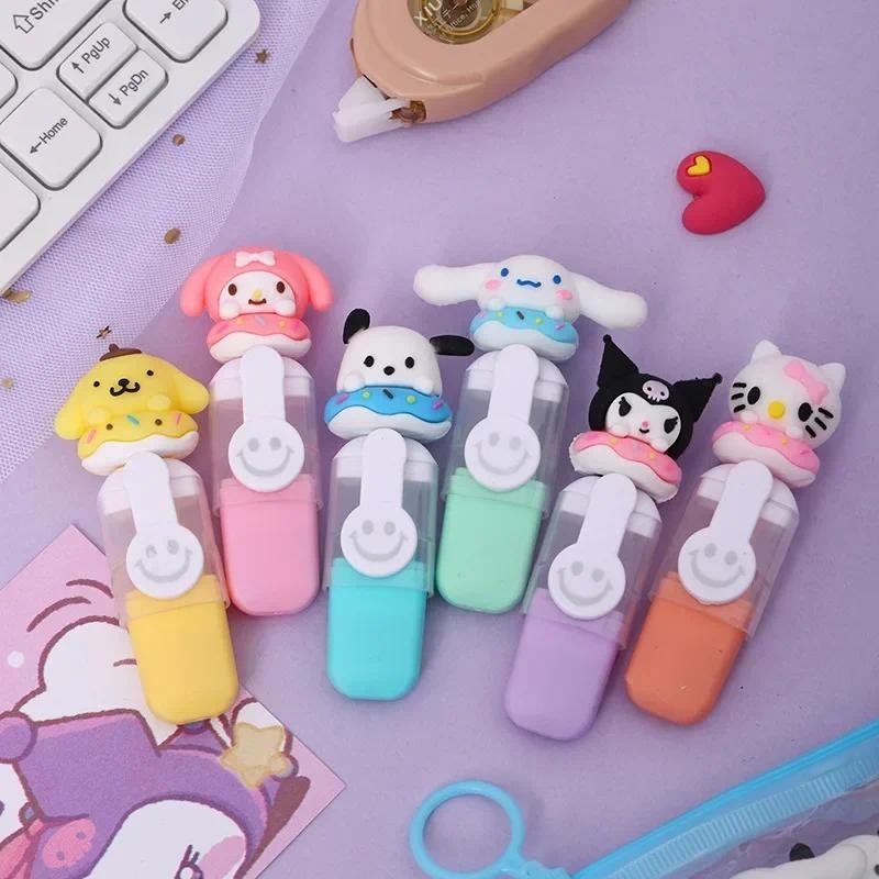 

6pcs Sanrio HighLighter Kuromi Melody Soft Rubber Doughnut Mini Color Marker Children's Painting Pen Girls Gift Pens
