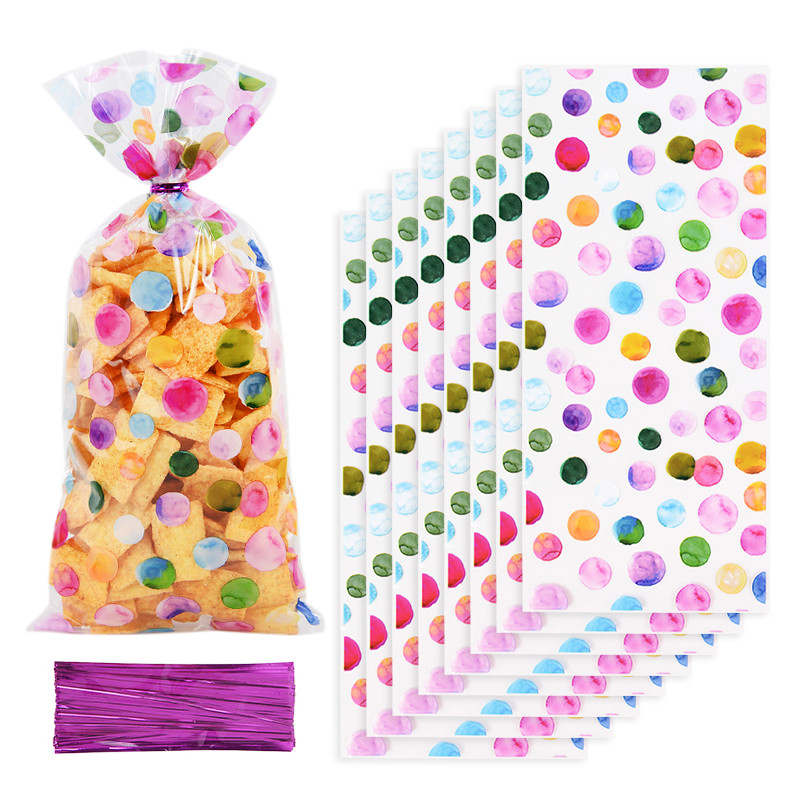 

50pcs Rainbow Color Polka Dot Cellophane Bags Candy Cookies Bag for Wedding Chocolate Biscuit Pack Bags Birthday Baby Shower