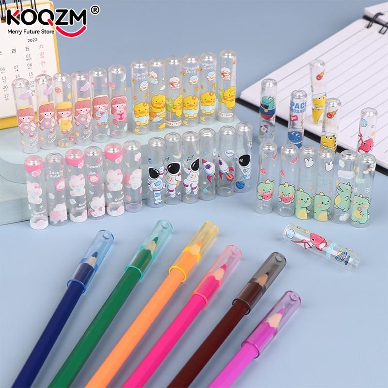 

6Pcs/set Cute Cartoon Pencil Protector Cover Student Pen/ Pencil Extender Cap School Office Stationery Supply