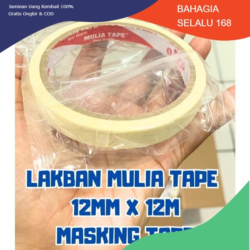

Lakban Kertas / Masking Mulia Tape Ukuran 12mm X 12m Kemasan 1 Dus Isi 288 Roll
