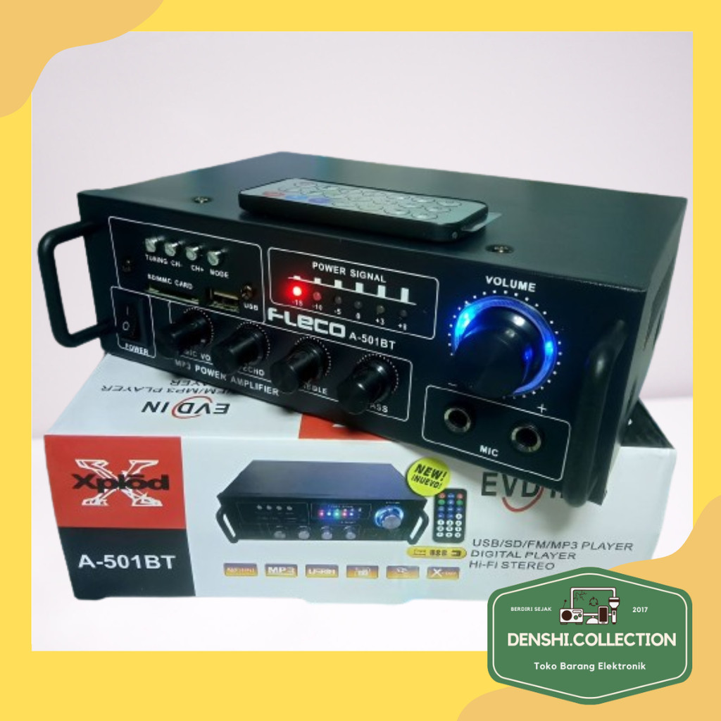 DUO  MIC Power Amplifier FLECO A-501BT | Amplifer Karaoke | Ampli Mini | Amplifier Bluetooth MINI Fl