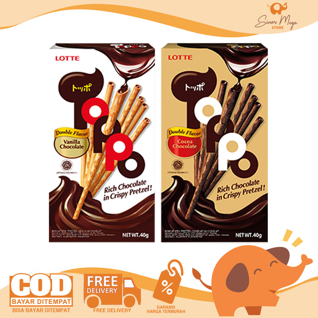 

Lotte TOPPO Snack Stick Isi 12 Sachet 17g - Biskuit Coklat Murah