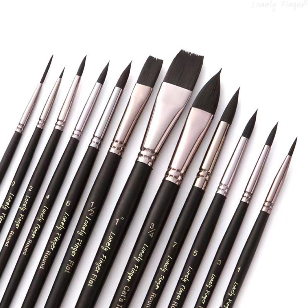 

12pcs Black Artist Paint Brush Set - Professional Synthetic Bristles for Watercolor, Acrylic, Oil, Gouache, Miniatures Crafts