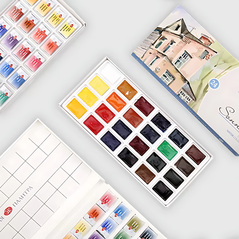 

Russian White Nights 16/24 Color Solid Watercolour Paint Set Watercolor Brush for Beginners Student Drawing Art Supplies