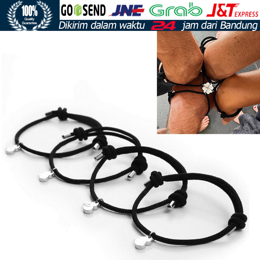 Gelang Koneksi Magnetik 4 Orang / Model Heart Braided Tali Adjustable / Hadiah Persahabatan dan Kelu