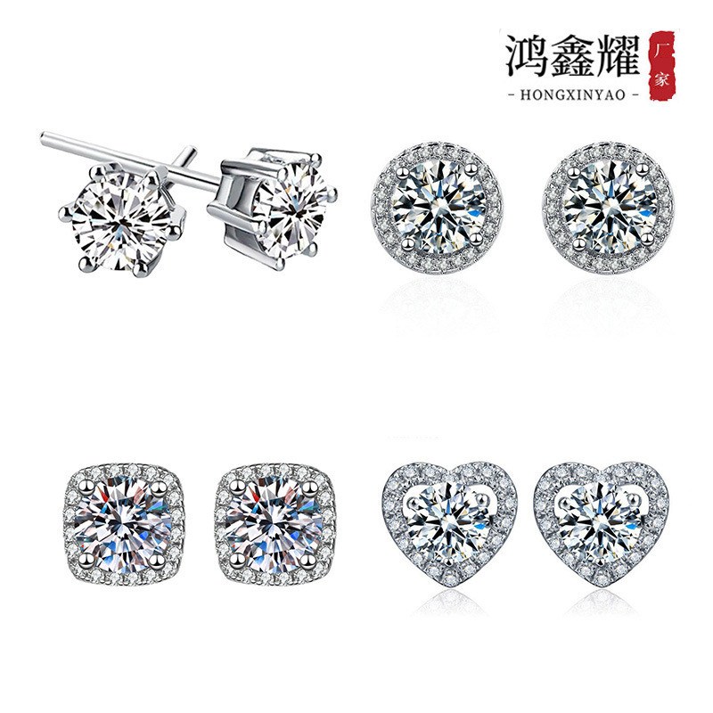 Anting-anting simulasi anting-anting pejantan moissanite cinta wanita S925 sterling jarum perak zirc